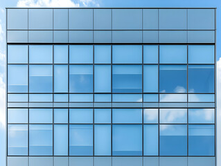 Fototapeta premium Modern glass office building facade, blue sky