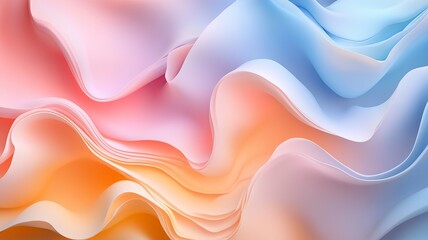 Obraz premium Abstract pastel wave background with flowing, soft, and smooth curves in pink, orange, and blue hues.