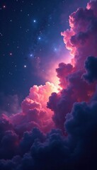 Iridescent nebula clouds glowing softly in darkness, galaxies, stars, nebulae