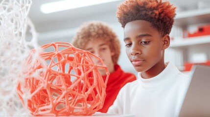 Dynamic STEM Lab Creativity Diverse Teens Exploring Printing with Polymers in a Tech Workplace Empowering Youth Innovation for Future Industries