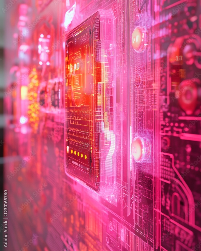 Poster cyberpunk aesthetic led-illuminated etched circuitry in acrylic - cutting-edge tech showcase for inn