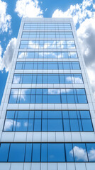 Obraz premium Modern glass skyscraper, city clouds