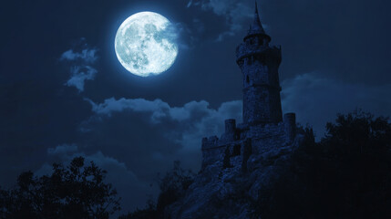 Haunted Castle Under Full Moon