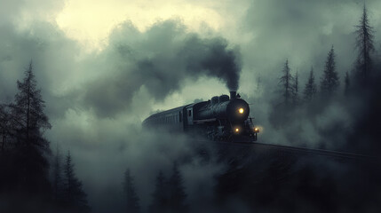 Obraz premium Steam Train in the Mist