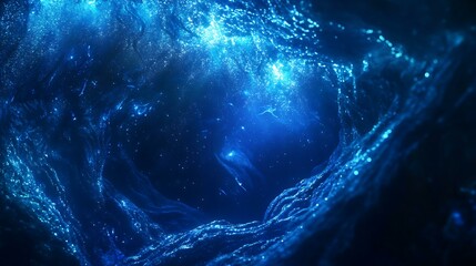A tranquil underwater scene showcasing the deep ocean abyss with shimmering blue light dancing on the water&acirc;&euro;&trade;s surface