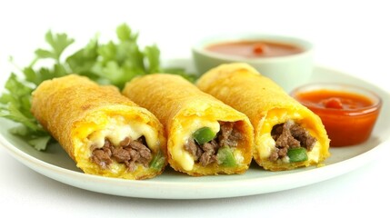 Famous Food of Brazil concept. Delicious meat-filled tortillas on a plate