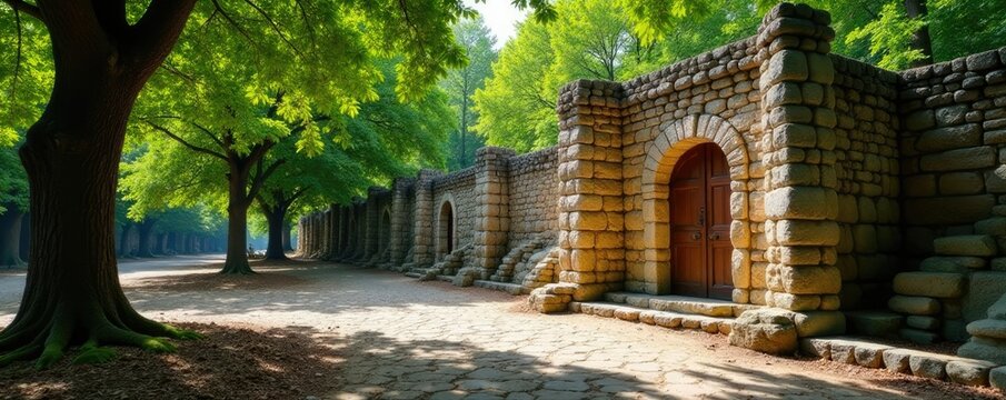 Ruinas de piedra en un parque rodeado de ?rboles, piedra, arquitectura antiga