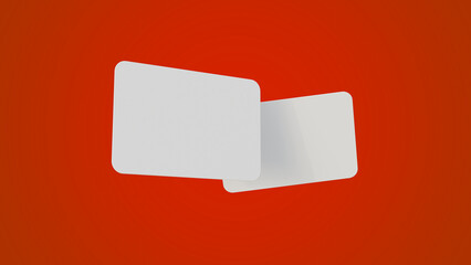 Blank card on a red background. Business, gift, credit, branding card mock up on red background. Floating debit or credit card template. Blank card mock up.