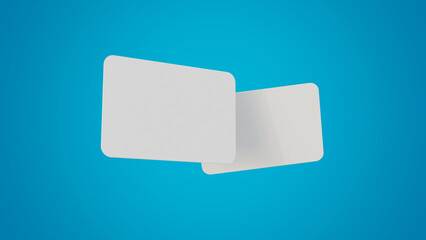 Blank card on a blue background. Business, gift, credit, branding card mock up on blue background. Floating debit or credit card template. Blank card mock up.