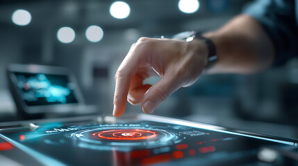 Innovative ai-generated solutions showcased on holographic dashboard in high-tech environment interactive display futuristic technology concept