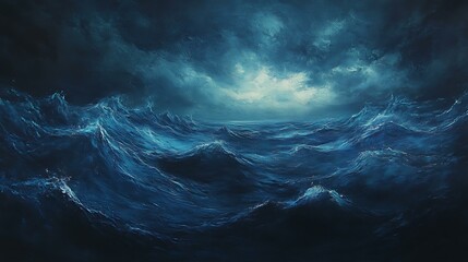 An atmospheric view of the ocean abyss with rippling blue light creating a sense of depth and vastness