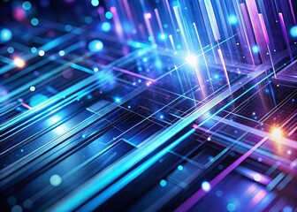 Futuristic Abstract Geometric Background: Blue Purple Lines, Minimalist Trendy Design, Tilt-Shift Effect