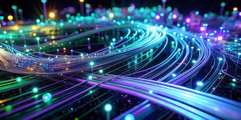 Obraz premium Futuristic Dark Data Lines: Low Light Cyberpunk Network Abstract