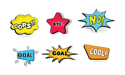 Colorful Comic Style Speech Bubbles With Expressive Words and Dynamic Designs