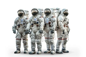 Isolated in white background no shadow on background, A group of astronauts.