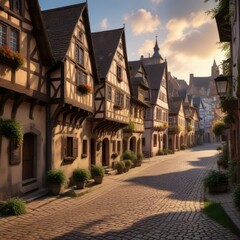 Fototapeta premium Old town Miltenberg's half-timbered houses and churches, medieval architecture, timbers