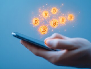 Futuristic Fintech Display Hand Holding Smartphone with Abstract Crypto Wallet Interface - Blockchain Innovation for Digital Financial Solutions