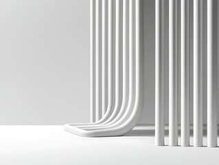 Abstract White Cylinders and Curves Minimalist Background
