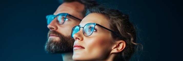 Futuristic Tech Portrait Diverse Professionals in Glasses Analyzing Server Room Environment - IT Systems Innovation and Network Security Solutions