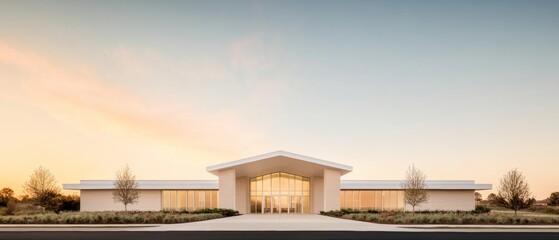 Obraz premium Minimalist Architectural Facade of Modern Health Facility Sustainable Glass and Concrete Design for Innovative Medical Care and Community Well-being