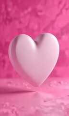 Fototapeta premium Simple white heart shape on a bright pink background, cheerful, white heart, energetic
