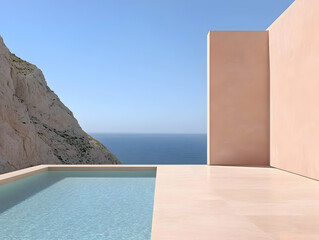 Cliffside pool, ocean view, minimalist design, luxury escape