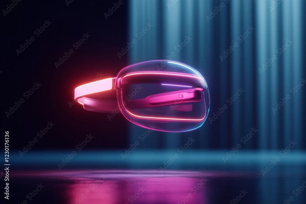 Aufkleber Neon Cyber Aesthetic Floating VR Hologram Interface for Immersive Future-Tech Experiences in Dark Modern Spaces - Advanced Marketing and Gaming Innovations