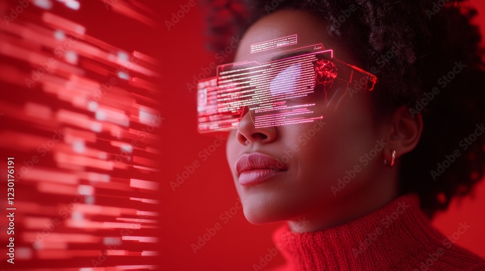 Aufkleber Futuristic Cybersecurity Workspace Holographic Data Interface in Vibrant Indian Tech Startup - Enhancing Digital Collaboration and Real-Time Security Analysis