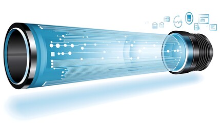 Futuristic Data Stream Through Transparent Pipe
