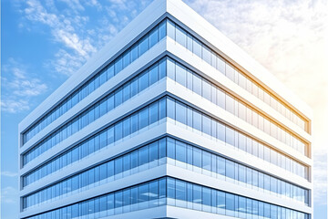 Modern office building, sunny day, city