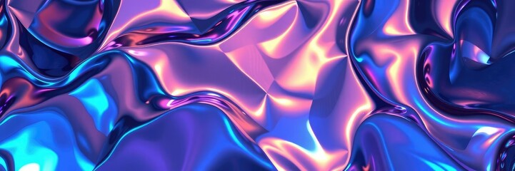 Fototapeta premium Holographic patterns of liquid metal reflecting light, abstract, dynamic, glowing