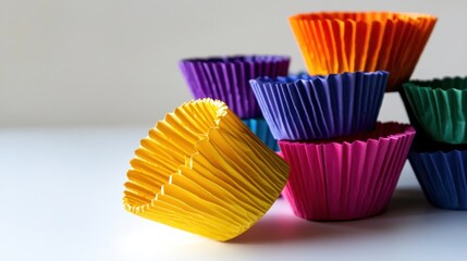 Colorful cupcake liners, baking prep, kitchen counter