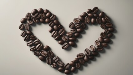 Obraz premium Coffee beans arranged in a heart shape symbolize warmth love and passion evoking a sense of connection energy and the comforting embrace of coffee's aromatic allure.