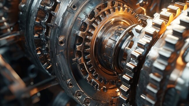 Closeup of Shiny Metallic Gears