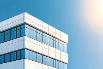 Modern office building, sunny day