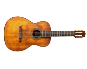 wooden guitar isolated on transparency background, showcasing its rich texture and craftsmanship. Perfect for music lovers and collectors