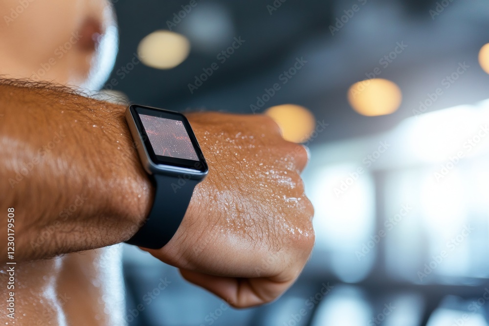 Aufkleber Sleek Fitness Tracker Display Modern Wearable Technology in Dynamic Gym Setting - Optimizing Athletic Performance and Personal Health Analytics for Active Lifestyle