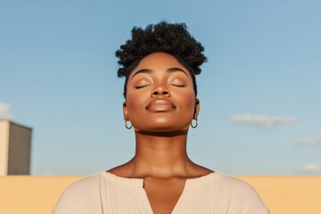 Mindful Serenity Outdoors Plus Size Black Woman Practicing Mindful Breathing - Modern Wellness Content for Lifestyle Blogs and Mental Health Awareness