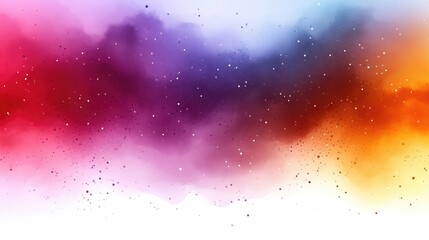 A stunning blend of vibrant colors in an abstract watercolor style, featuring shades of red, purple, orange, and blue with scattered white dots.