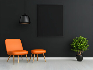 Orange chair, black wall, modern room