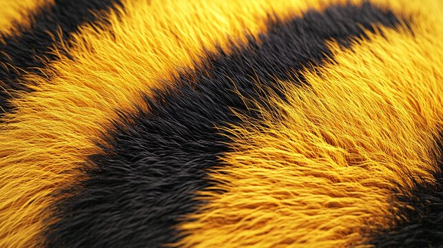 A vector illustration of a fuzzy bumblebee fur texture in bright yellow and deep black stripes.