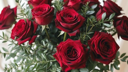 Stunning bouquet of red roses with greenery perfect for special occasions and celebrations.