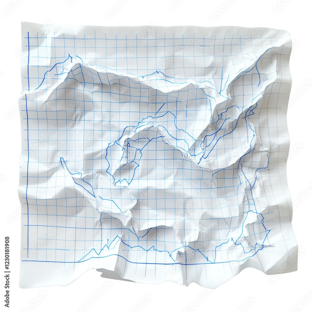 Aufkleber a crumpled piece of graph paper with a simple line drawing is shown against a black background.