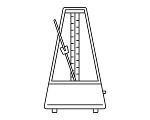 Hand drawn cute outline illustration of metronome. Flat vector steady pulse device in line art doodle style. Rhythm or beat sticker, icon. Vintage music clock. Sound timer. Isolated.