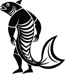 Cute Merman character  vector illustration, Merman fish styling line art vector, Merman vector design