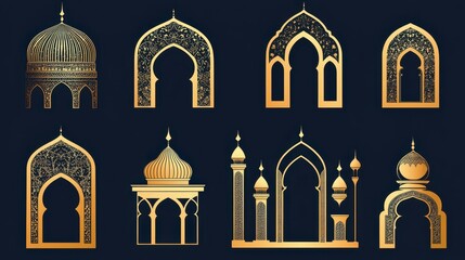 Obraz premium Elegant Gold Architectural Elements Islamic Design in Dark Backgrounds