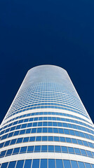 City skyscraper, blue sky backdrop