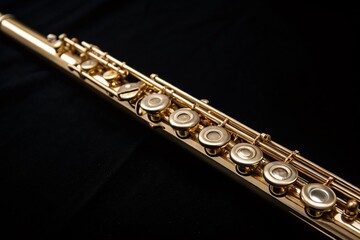 Golden Flute Silhouette: Elegant Symphony Instrument Detail on Black