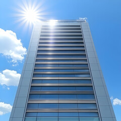 Modern skyscraper, sunny day, clouds, city