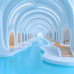 Serene blue water tunnel spa